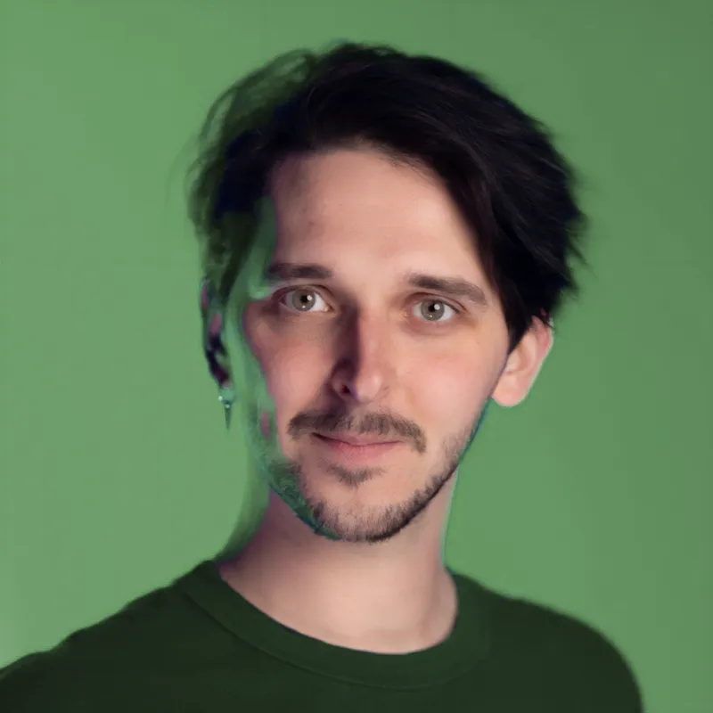 Esh Sharypin, photographed against a green background